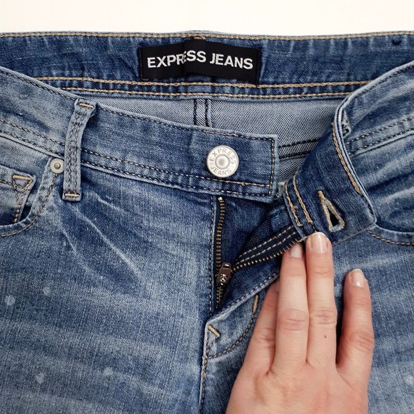 EXPRESS Stella Low Rise Cropped Skinny Jeans in Distressed Medium Wash 90094 - Picture 11 of 13